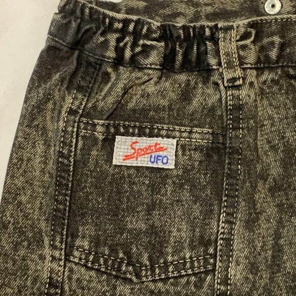 VINTAGE 1980s DEADSTOCK UFO Sport Black Denim Jean Mini Skirt Acid Wash Cotton - Picture 8 of 10